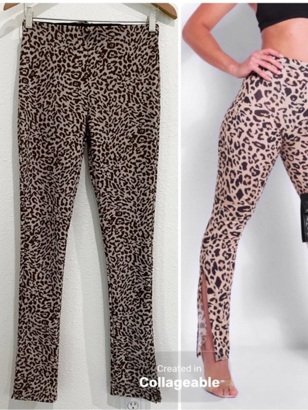 Zara Leopard Print High Rise Slit Pants Feminine Pull On Neutral Blogger Fave